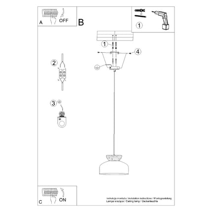 Schéma technique de la suspension Douceur Bois blanc avec dimensions du dôme, du câble et du socle de fixation.