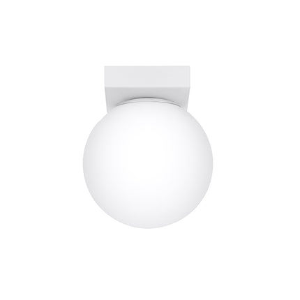 Plafonnier Globe Solis blanc, vue packshot de face sur fond neutre