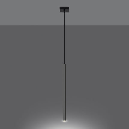 Suspension Halo 1 chromée allumée, halo de lumière chaude diffusé au sol depuis le tube fin