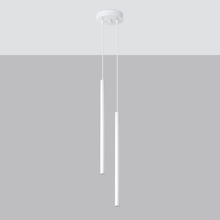 Détail de la rosace ronde et des câbles réglables de la suspension Halo 2 blanche