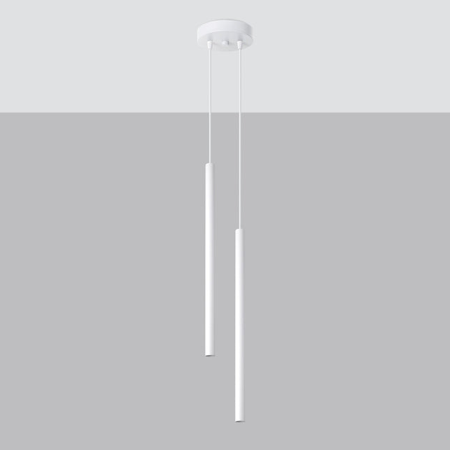 Détail de la rosace ronde et des câbles réglables de la suspension Halo 2 blanche