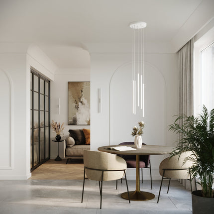 Schéma des dimensions de la suspension Halo 2 blanche, hauteur et diamètre du socle