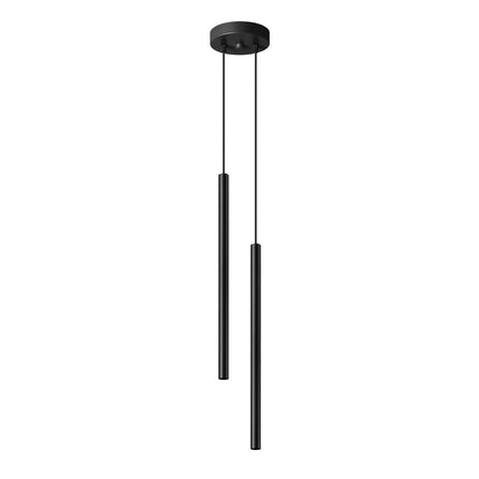 Suspension Halo 2 noire mate, deux tubes fins en acier suspendus à une rosace ronde, vue packshot fond blanc