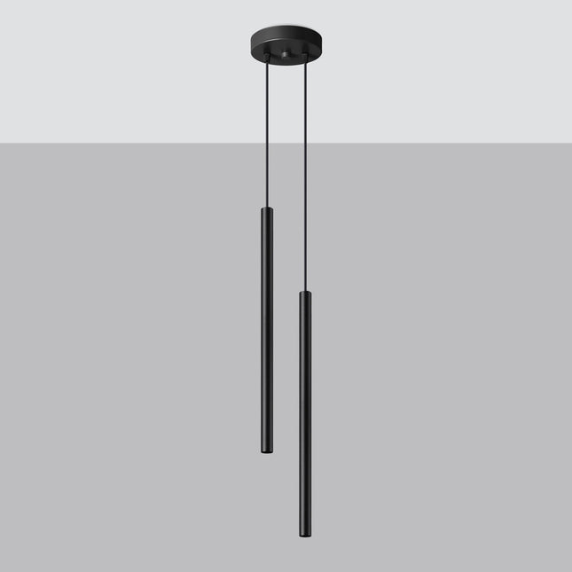 Détail de la rosace ronde et des câbles réglables de la suspension Halo 2 noire