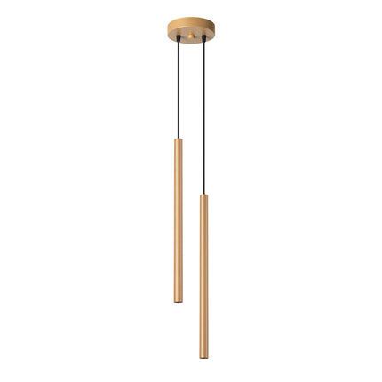 Suspension Halo 2 dorée, deux tubes fins en acier suspendus à une rosace ronde, vue packshot fond blanc