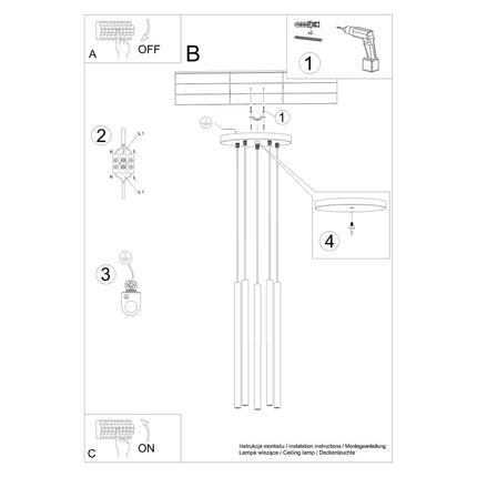 Suspension Halo 5 Tubes Étagés Blanc en Acier, vue générale de la suspension complète, Sovala.