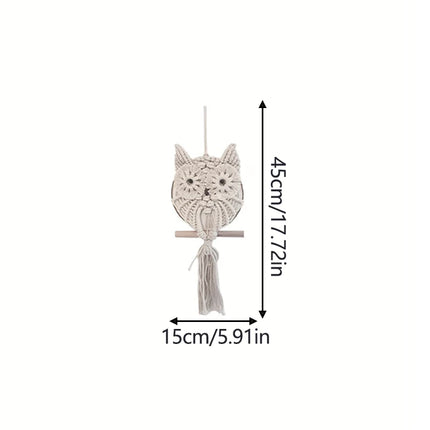 Petit hibou en macramé de 45 cm en décoration murale