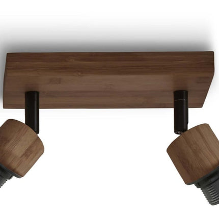 Détail de la tête orientable en bambou d'un luminaire de la gamme Java