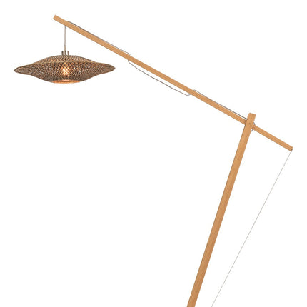 Vue d'ensemble du lampadaire Bali en bambou naturel et noir sur fond blanc