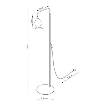 Schéma de cotes du modèle lampadaire bergen cône vert sauge