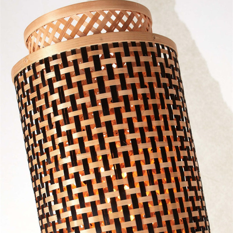 Dimensions Lampadaire Bhutan Bambou Tressé Noir et Naturel 145 cm