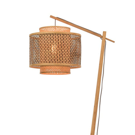 Fiche secteur et câble textile gris tressé du lampadaire Bhutan, prêt à brancher