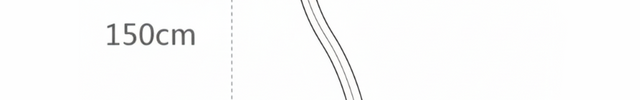 Schéma de cotes du lampadaire en bois courbé, hauteur 150 cm, abat-jour 52 cm, base 32 cm