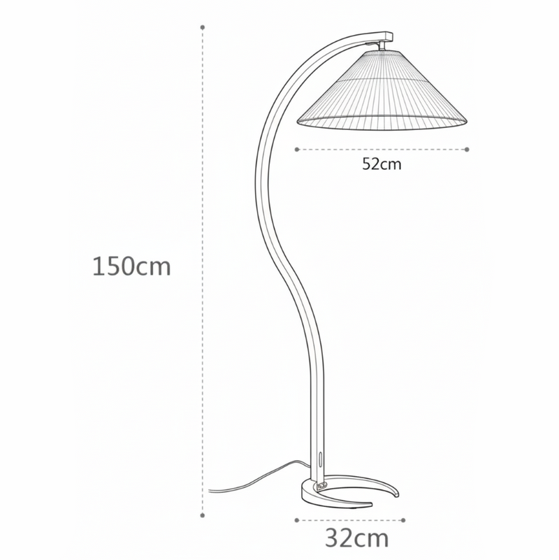 Dimensions Lampadaire nordique rétro en bois courbé et abat-jour plissé