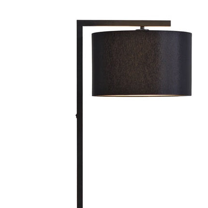 Lampadaire Boston noir, packshot studio sur fond blanc, structure en fer et abat-jour en coton