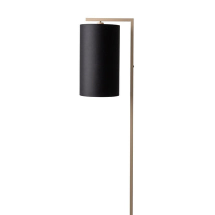 Lampadaire Boston noir, packshot studio sur fond blanc, structure en fer et abat-jour en coton
