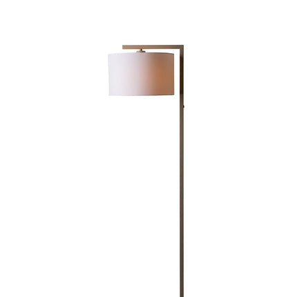 Lampadaire Boston blanc, packshot studio sur fond blanc, structure en fer et abat-jour en coton