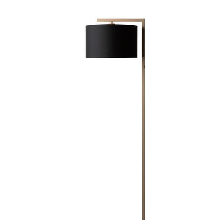 Lampadaire Boston noir, packshot studio sur fond blanc, structure en fer et abat-jour en coton