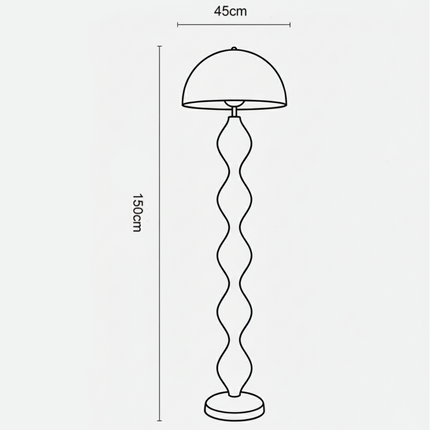 Schéma des dimensions du lampadaire champignon nordique, hauteur 150 cm et abat-jour 45 cm