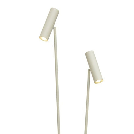 Sand-colored iron Havana floor lamp with double light, two adjustable heads, product shot on white background