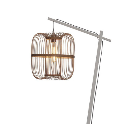 Lampadaire Hokkaido, abat-jour bambou tressé et structure bois laqué blanc, vue packshot