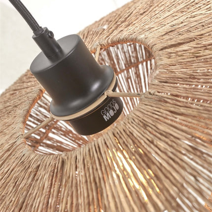 Détail de la douille E27 noire et de la fixation du câble dans l'abat-jour en jute