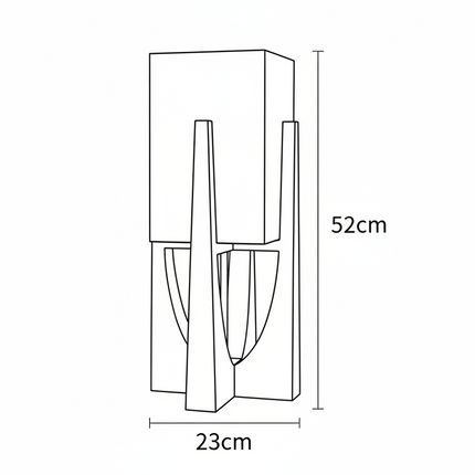 Schéma de cotes du petit modèle, hauteur 52 cm et base de 23 cm de largeur
