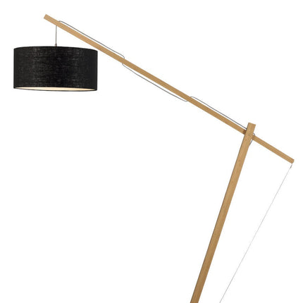 Bras en bambou du lampadaire Kilimanjaro se terminant par un abat-jour cylindrique en lin noir