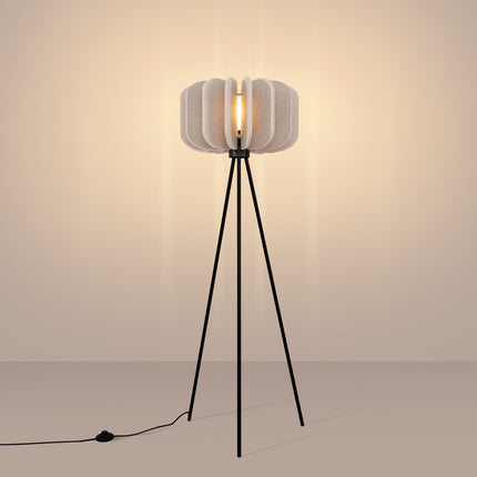 lampadaire lamelles de feutre 45 cm beige et noir, lumière allumée