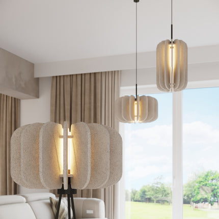 lampadaire lamelles de feutre 45 cm beige et noir, intérieur contemporain