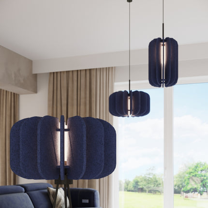 lampadaire lamelles de feutre 45 cm bleu marine et noir, intérieur contemporain