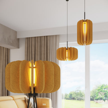 lampadaire lamelles de feutre 45 cm jaune et noir, intérieur contemporain