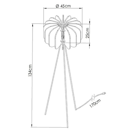 lampadaire lamelles de feutre 45 cm jaune et noir, schéma de cotes