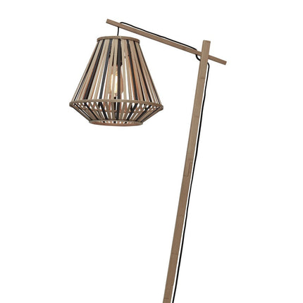 Packshot complet du lampadaire Merapi en bambou tressé naturel et noir sur fond blanc