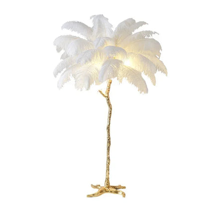 Les trois hauteurs du lampadaire nordique à plumes d'autruche doré