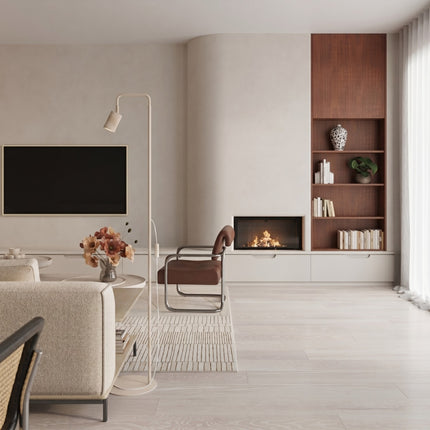 Lampadaire Oslo 1 spot orientable beige, vue d'ambiance