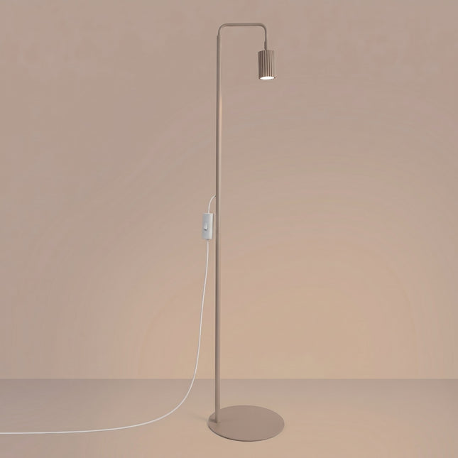 Lampadaire Oslo 1 spot orientable taupe, lumière allumée