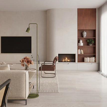 Lampadaire Oslo 1 spot orientable vert olive, vue d'ambiance