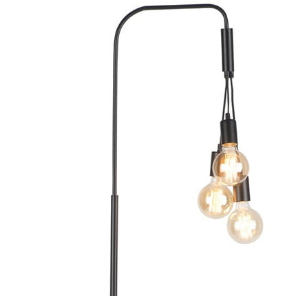 Lampadaire Oslo en fer noir avec socle en ciment et trois ampoules E27 suspendues, fond blanc