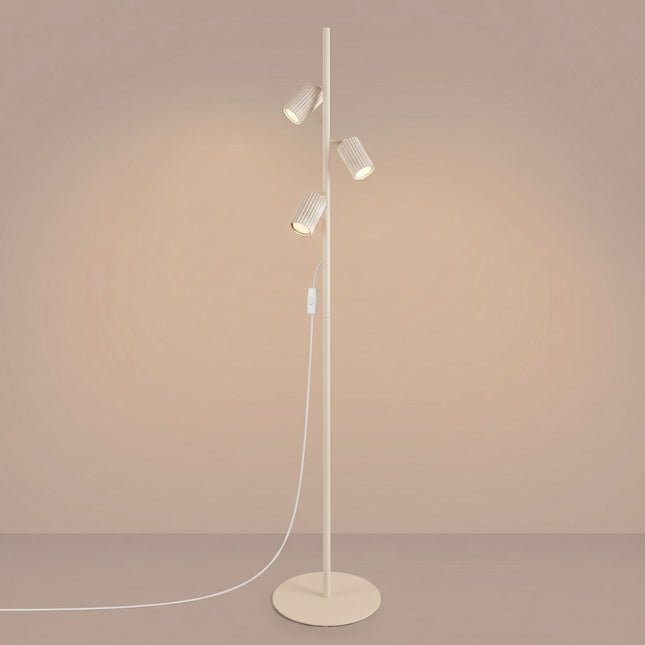Lampadaire Oslo 3 spots orientables beige, lumière allumée
