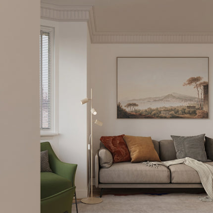 Lampadaire Oslo 3 spots orientables beige, vue d'ambiance