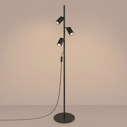 Lampadaire Oslo 3 spots orientables noir, lumière allumée