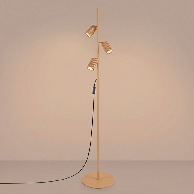 Lampadaire Oslo 3 spots orientables or, lumière allumée