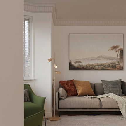 Lampadaire Oslo 3 spots orientables or, vue d'ambiance