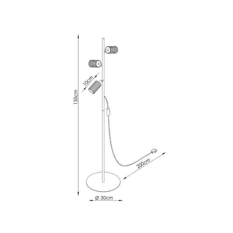 Dimensions Lampadaire Oslo 3 Spots Orientables en Aluminium Cannelé Or