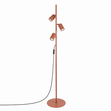 Lampadaire Oslo 3 spots orientables rouge ocre, packshot sur fond blanc