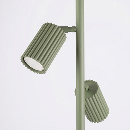 Lampadaire Oslo 3 spots orientables vert olive, packshot de trois quarts