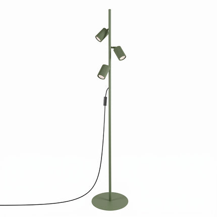 Lampadaire Oslo 3 spots orientables vert olive, packshot sur fond blanc