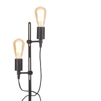 Deux ampoules à filament nues sur le lampadaire Seattle en fer noir