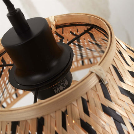 Intérieur de l'abat-jour en bambou tressé du lampadaire Tahiti avec sa douille noire E27